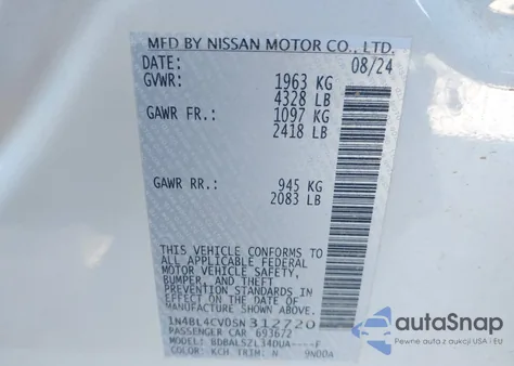 2025 Nissan Altima Sr Fwd from USA, damaged, VIN 1N4BL4CV0SN312720